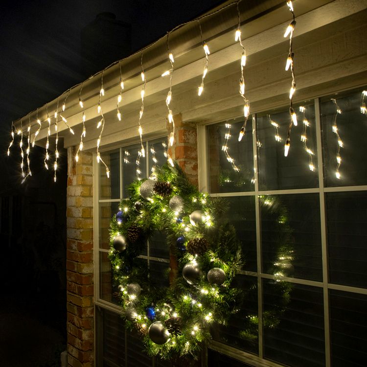 Warm White Icicle String Lights (White Wire) - Image 2