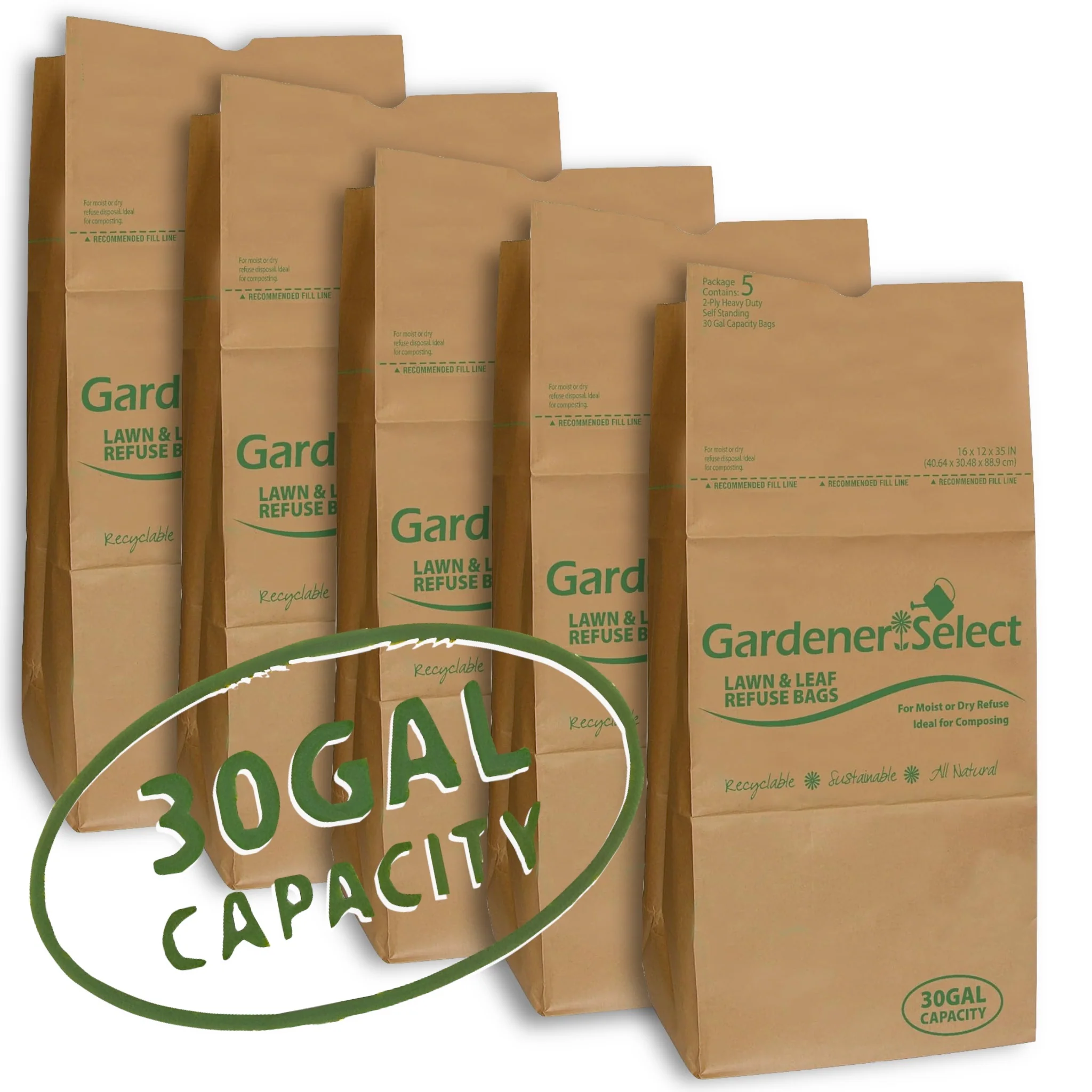 Gardener Select 30 gal Lawn Refuse Bag 5 Pack - Image 2